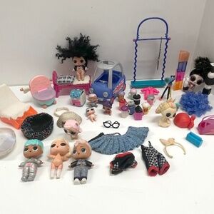 45 pc L.O.L. Doll Lot Furniture Dolls Car Clothes Babies Accessories